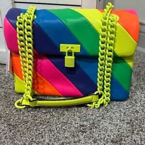 Kurt Geiger Neon Rainbow Diagonal Stripe Shoulder Bag